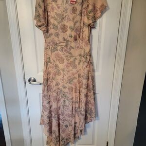 Astr Cream Asymmetrical High-Low Dress with Scoop Neck